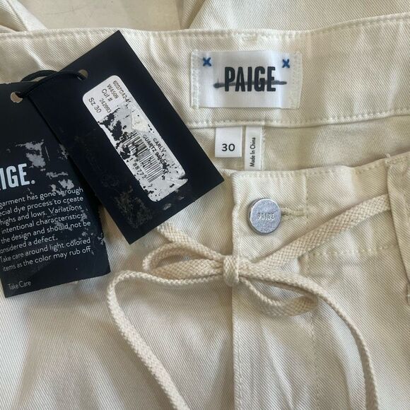 PAIGE Woman’s Cream Carly Pant Jeans Wide Leg Tie at Waist Lyocell & Elastane sz - Picture 5 of 9